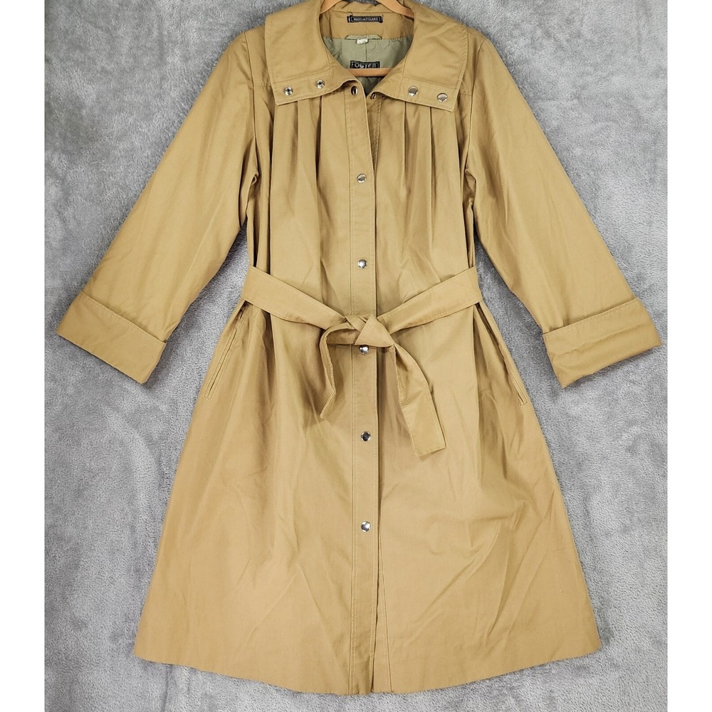 Outer Ego Jacket Womens Size 9/10 Beige Snap Belted Pleated Vintage Trench Coat
